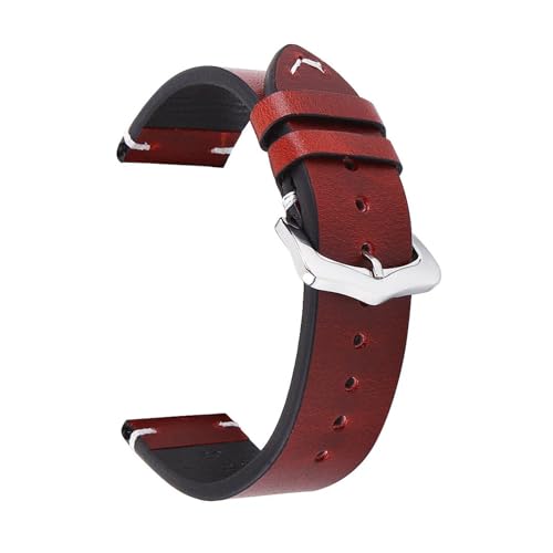 Cong Yi Echtes Leder-Uhrenarmband, 18 Mm, 20 Mm, 22 Mm, 24 Mm, Öl-Wachs-Leder, Handgefertigte Nähte, Uhrenarmband For Damen Und Herren(Red,20mm) von Generic