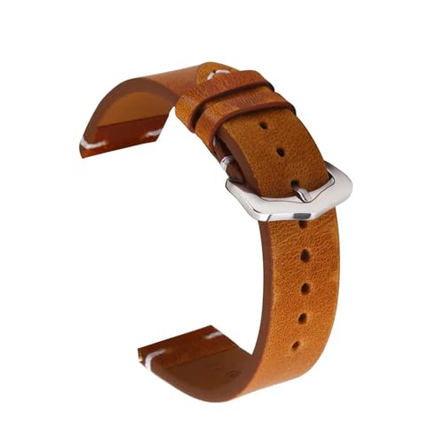 Cong Yi Echtes Leder-Uhrenarmband, 18 Mm, 20 Mm, 22 Mm, 24 Mm, Öl-Wachs-Leder, Handgefertigte Nähte, Uhrenarmband For Damen Und Herren(Yellow brown,18mm) von Generic