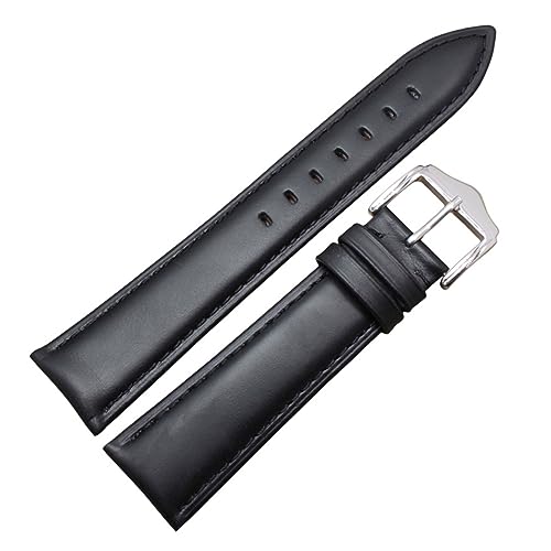 Cong Yi Echtleder-Uhrenarmbänder, Schwarz, Braun, Glatt, Weich, Uhrenarmband, Damen- Und Herrenarmband, Gürtel Mit Silberfarbener, Polierter Metallschnalle(Black,19mm) von Generic