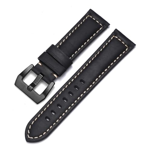 Cong Yi Echtlederarmband kompatibel mit Panerai-Uhrenarmband for Herren und Damen, PAM111/441/312, Crazy Horse-Gürtel, 20 mm, 22 mm, 24 mm, 26 mm(Black-Black,20mm) von Generic