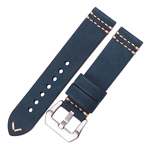 Cong Yi Handgemachtes Rindsleder Uhrenarmband 20mm 22mm 24mm Ersatz Echtleder Uhrenarmbänder Armband Damen Herren Vintage Armband Zubehör(Blue Silver Buckle,24mm) von Generic