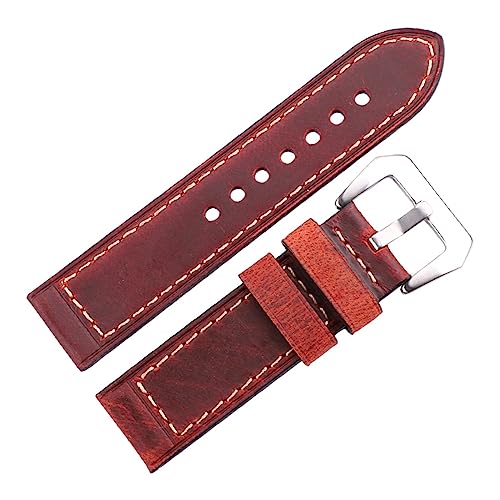 Cong Yi Handgemachtes Rindsleder Uhrenarmband 22mm 24mm Herren Damen Braun Schwarz Rot Echtes Leder Armband Gürtel Edelstahl Schnalle(Red,24mm) von Generic