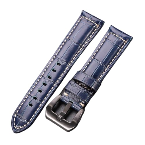 Cong Yi Leder-Uhrenarmband, 5 Farben, Krokodilmuster, For Damen Und Herren, 20 Mm, 22 Mm, 24 Mm, Armband Mit Silber-schwarzer Stahlschnalle(Blue Black Buckle,24mm) von Generic