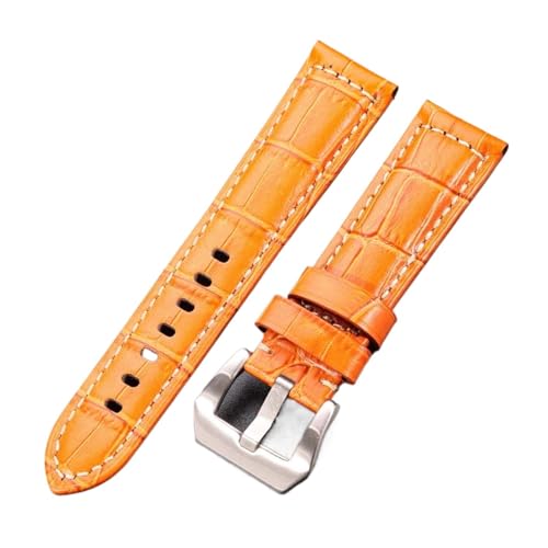 Cong Yi Leder-Uhrenarmband, 5 Farben, Krokodilmuster, For Damen Und Herren, 20 Mm, 22 Mm, 24 Mm, Armband Mit Silber-schwarzer Stahlschnalle(Orange Silver Buckle,20mm) von Generic