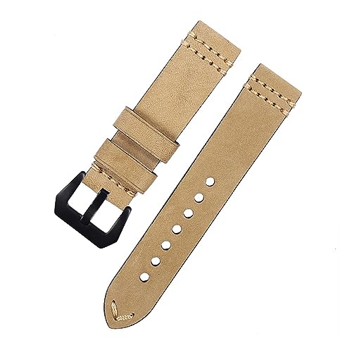 Cong Yi Leder-Uhrenarmband For Uhr 46 Mm, Handgefertigtes Armband, 20 Mm, 22 Mm, Rot, Blau, Echtes Lederarmband(Khaki-black,22mm) von Generic