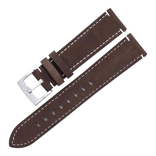 Cong Yi Mattierte Haut Armband Gürtel Männer Frauen 20mm 21mm Matte Leder Uhrenarmbänder Grün Unisex Weiche Uhr Armband Zubehör(Coffee-Silver Clasp,20mm) von Generic