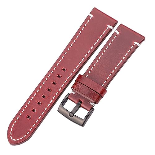 Cong Yi Rindsleder Echtes Leder Armband Gürtel 18 20 22 24mm Männer Frauen Dicke Handgemachte Retro Uhr Band Strap Metall Schnallen(Red Brown Black,24mm) von Generic