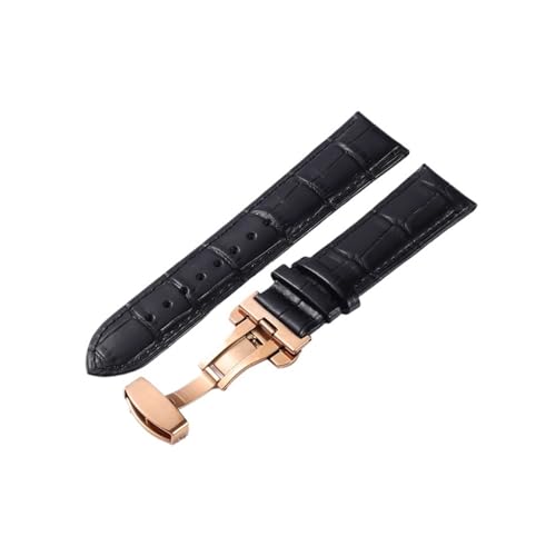 Cong Yi Uhrenarmband Aus Leder Mit Bambusmuster, 18 Mm, 20 Mm, 22 Mm, 24 Mm, Mit Schmetterlingsverschluss, Herren-Business-Armband(Black-R,24mm) von Generic