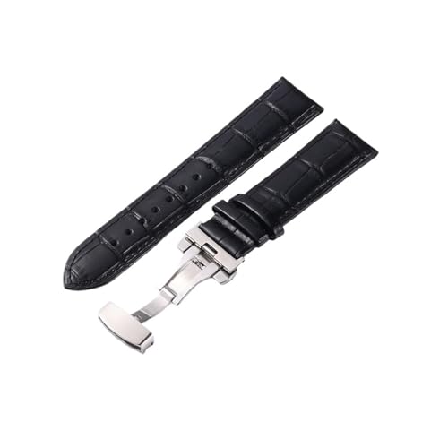 Cong Yi Uhrenarmband Aus Leder Mit Bambusmuster, 18 Mm, 20 Mm, 22 Mm, 24 Mm, Mit Schmetterlingsverschluss, Herren-Business-Armband(Black-S,18mm) von Generic