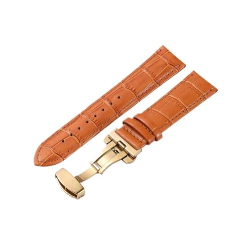 Cong Yi Uhrenarmband Aus Leder Mit Bambusmuster, 18 Mm, 20 Mm, 22 Mm, 24 Mm, Mit Schmetterlingsverschluss, Herren-Business-Armband(Light Brown-G,24mm) von Generic