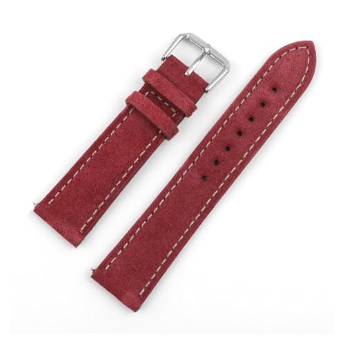 Cong Yi Vintage-Leder-Uhrenarmband, 20 Mm, Ersatz-Edelstahl-Schnalle For Herren- Und Damen-Uhrenzubehör(Red) von Generic