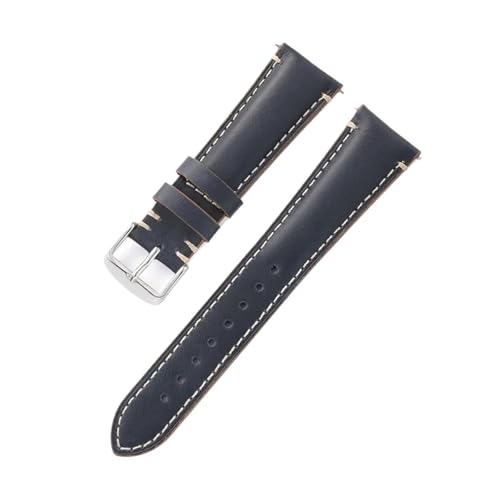 CongYi 20 Mm, 22 Mm, 24 Mm, Hochwertiges Handgefertigtes Uhrenarmband Aus Leder, Weich, Wasserdicht, Gürtel, Silberne Dornschließe Mit Werkzeug(Navy Blue,20mm) von Generic