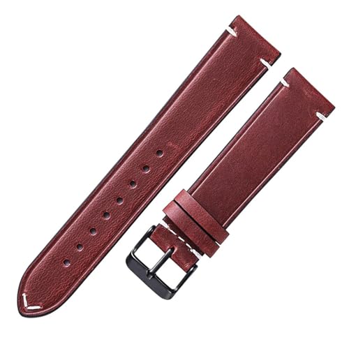 CongYi 20mm Uhrenarmband Öl Wachs Leder Uhrenarmband 18mm 22mm Damen Herren Weiches Armband Vintage Armband Zubehör(Red,18mm) von Generic