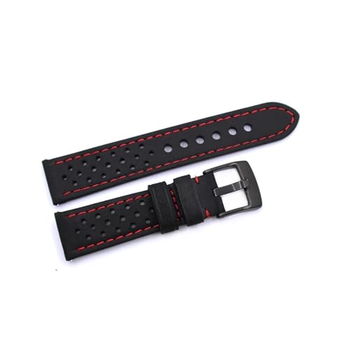 CongYi Poröses Leder-Uhrenarmband, 22 Mm, Vintage-braunes Lederarmband For Herren, Atmungsaktives Uhrenarmband(Black-Black) von Generic