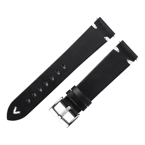 CongYi Uhrenarmbänder Aus Ölwachsleder 18 Mm 20 Mm 22 Mm Rindsleder-Uhrenarmbänder Retro-Armband 19 Mm Handgefertigtes Näharmband(Black-Silver Buckle,22mm) von Generic