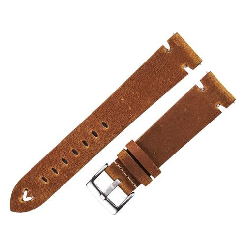 CongYi Uhrenarmbänder Aus Ölwachsleder 18 Mm 20 Mm 22 Mm Rindsleder-Uhrenarmbänder Retro-Armband 19 Mm Handgefertigtes Näharmband(Brown-Silver Buckle,20mm) von Generic