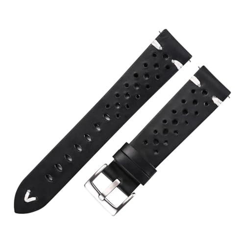 CongYi Uhrenarmband Aus Echtem Leder, Porös, 18 Mm, 20 Mm, 22 Mm, Dunkelbraun, Handgefertigt, Ölwachs-Leder, Uhrenarmband Mit Schnellverschluss, Damen Und Herren(Black-black clasp,20mm) von Generic