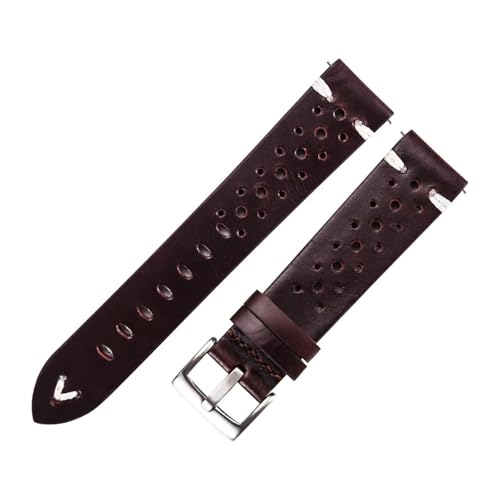 CongYi Uhrenarmband Aus Echtem Leder, Porös, 18 Mm, 20 Mm, 22 Mm, Dunkelbraun, Handgefertigt, Ölwachs-Leder, Uhrenarmband Mit Schnellverschluss, Damen Und Herren(Red Wine-Silver_18mm) von Generic