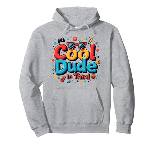 Cool Dude In Third: Funky Retro Gamer Style für Kinder Pullover Hoodie, Unisex für Erwachsene, Grau Meliert, L von Generic