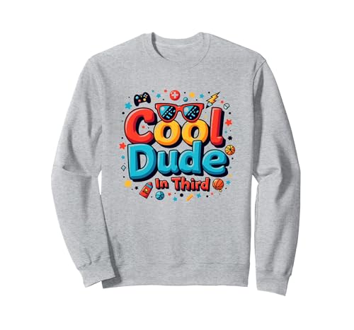 Cool Dude In Third: Funky Retro Gamer Style für Kinder Sweatshirt, Unisex für Erwachsene, Grau Meliert, XXL von Generic