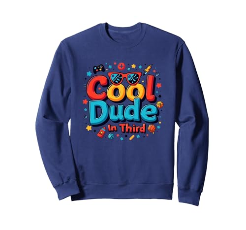 Cool Dude In Third: Funky Retro Gamer Style für Kinder Sweatshirt, Unisex für Erwachsene, Marineblau, S von Generic