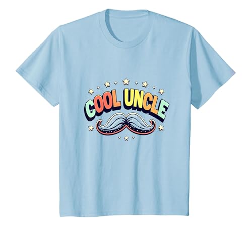 Cool Uncle Club Retro Schnurrbart Sterne Family Pride T-Shirt, Kinder, Himmelblau, 152 von Generic