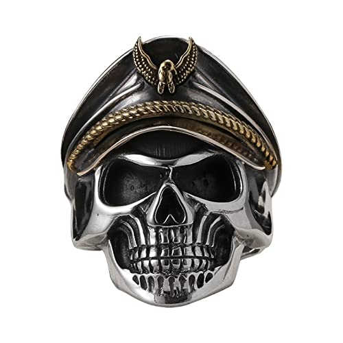 Cooler Totenkopfring aus 925er Silber für Männer, Punkrock-Vintage-Ringe mit Adler, größenverstellbar, Bikerring, Gothic-Schmuck von Generic