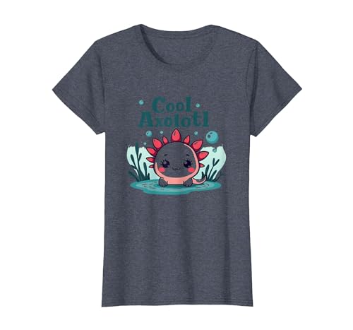 Cooles Axolotl Kid Aquatic Adventure Jungen Unterwasserspaß T-Shirt, Damen, Blau Meliert, XS von Generic