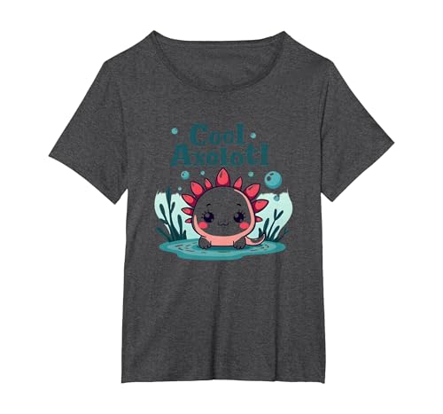 Cooles Axolotl Kid Aquatic Adventure Jungen Unterwasserspaß T-Shirt, Damen Große Größen, Anthrazit Meliert, 2X von Generic