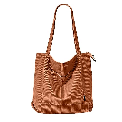 Cord-Canvas-Handtasche, einfache Retro-Umhängetasche, Damentasche Weste Schwarz Mit Taschen (Brown, One Size) von Generic