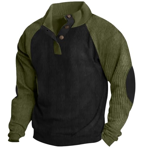 Cord Pullover Herren Button Up Stehkragen Sweatshirt Ohne Kapuze Männer Casual Winter Pulli Langarmshirt Winterpullover Sweater Freizeit Pullover von Generic