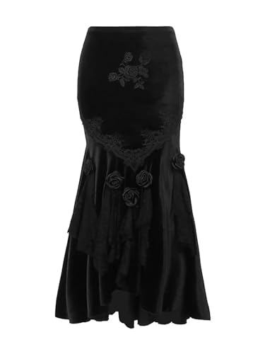 Cord Schwarz Midi Langer Meerjungfrau Rock Mode Harajuku Steampunk Cosplay Vintage Röcke Slim Fit Gothic Bandage Skater-1-L von Generic