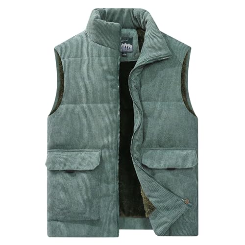Cord Weste Herren Winter, Ärmelloses Fleece Jacke Herren Warm, Thermo Daunenweste mit Reißverschluss Freizeit Stehkragen Winterweste Bequeme Übergangsweste Winddicht Outdoorweste Wasserdicht Westen von Generic