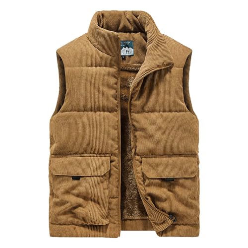 Cord Weste Herren Winter, Ärmelloses Fleece Jacke Herren Warm, Thermo Daunenweste mit Reißverschluss Freizeit Stehkragen Winterweste Bequeme Übergangsweste Winddicht Outdoorweste Wasserdicht Westen von Generic