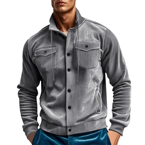 Cordhemd Hemd Herren Langarm Button Down mit Multi-Taschen Winter Cordjacke Kläppchenkragen Hemdjacke Cargo Arbeitsjacke Cord Übergangsjacke Overshirt Freizeithemden von Generic