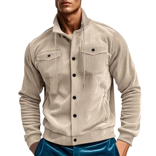Cordhemd Hemd Herren Langarm Button Down mit Multi-Taschen Winter Cordjacke Kläppchenkragen Hemdjacke Cargo Arbeitsjacke Cord Übergangsjacke Overshirt Freizeithemden von Generic