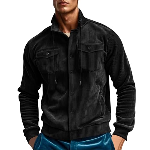 Cordhemd Hemd Herren Langarm Button Down mit Multi-Taschen Winter Cordjacke Kläppchenkragen Hemdjacke Cargo Arbeitsjacke Cord Übergangsjacke Overshirt Freizeithemden von Generic