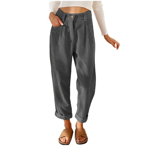 Cordhose Damen 7/8, Tapered Hose Damen mit Taschen,Hose Elegante Bequeme Freizeithose Soft Touch Stoffhose Jogginghose Sporthose Track PantsRadlerhose von Generic