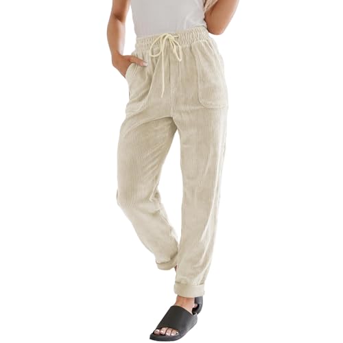 Cordhose Damen Casual High Waist Tapered Hose Frauen Baumwoll Gerades Bein Hosen mit Gummizug Drawstring Gürtel Elegante Cord Stoffhose Baggy Samthose Einfarbig Freizeithosen mit Taschen Cordhose Damen Casual High Waist Tapered Hose Frauen Baumwoll Gerades Bein Hosen mit Gummizug Drawstring Gürtel Elegante Cord Stoffhose Baggy Samthose Einfarbig Freizeithosen mit Taschen von Generic
