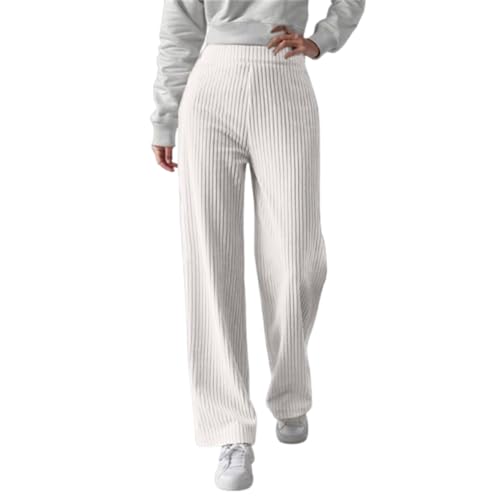 Cordhose Damen High Waist Weites Bein - Thermohose Einfarbig Elegante Palazzohose Elastische Taille Freizeithose Verdickte Winterhose Warme Jogginghose Oversized Locker Sporthose von Generic