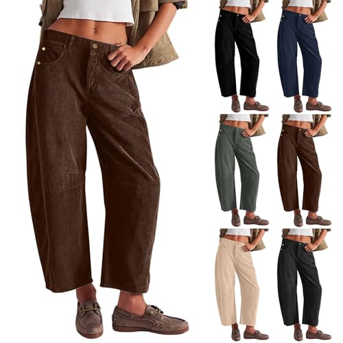 Cordhose Damen Stretch Weites Bein - Freizeithose Damen Baumwolle Lang - Jogginghose Baumwolle Winterhose Lässig Haremshose Weiblich Laufhosen Gummibund Sweathose Mit Taschen Stoffhose von Generic