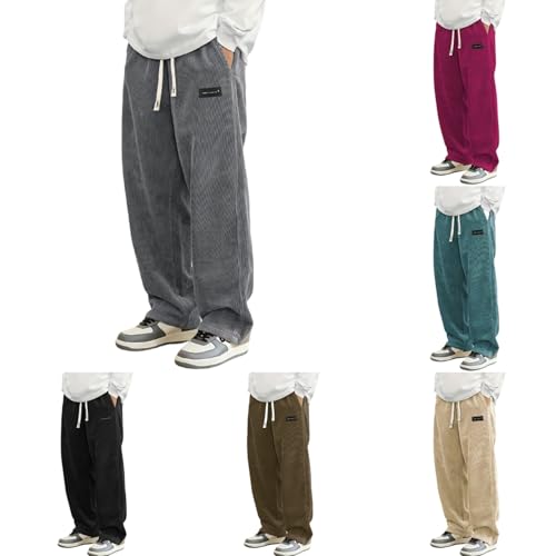 Cordhose Herren Baggy Japanische Hose Autumn Winter Haremshose Casual Lockere Männer Cord Hose mit Kordelzug Elastischer Taille Geradem Bein von Generic