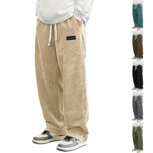 Cordhose Herren Stretch Baggy Jogginghose Herren Lang Cord Stoff Hose Autumn Winter Casual Elastischer Taille Freizeithose Locker Geradem Bein Einfarbig Sweathose Mit Kordelzug von Generic