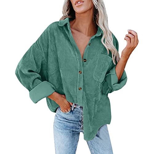 Cordjacke Dame Langarm Oversized - Sweatjacke Gestreift Cord Hemdjacke Flausching Bluse Revers Cordjacken Langarm Sweatjacken Elegante Langarmshirt Langarm Herbstjacke Thermo Winter Trainingsjacken von Generic