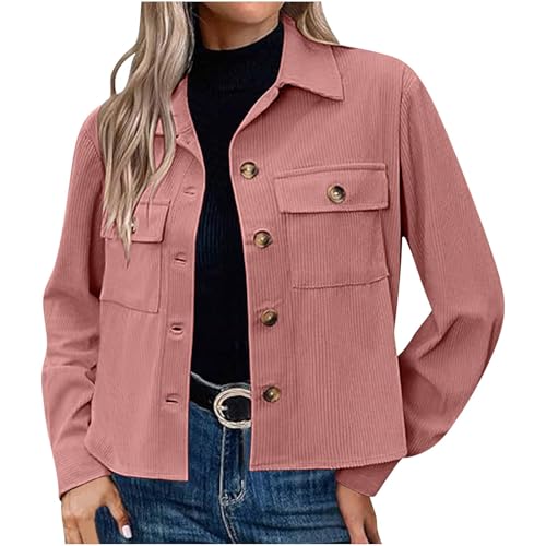 Cordjacke Damen Kurz Hemdjacke Einfarbig Sweatblazer Autumn Winter Übergangsjacke Langarm Revers Shirtjacke Button Down Cropped Jacke mit Taschen Teenager Mädchen Mantel Freizeitjacke Cordjacke Damen Kurz Hemdjacke Einfarbig Sweatblazer Autumn Winter Übergangsjacke Langarm Revers Shirtjacke Button Down Cropped Jacke mit Taschen Teenager Mädchen Mantel Freizeitjacke von Generic