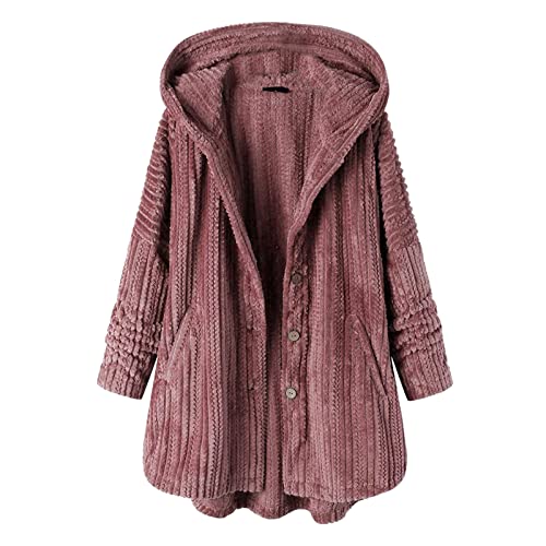 Cordjacke Damen Winter Lang,Plüschjacke Mit Kapuze Warm Gefüttert Kapuzenjacke Flauschig Kuscheljacke Langarm Hooded Teddyjacke Winddicht Übergangsmantel Einfarbig Casual Pullover von Generic