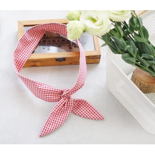 Cosplay Damen Hasenohren Haarband Denim Tuch Haarband Stil Haarband (rot und weiß kariert) von Generic