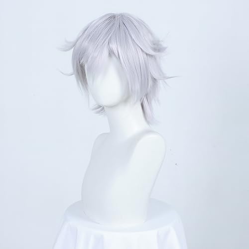 Cosplay Perücke Für Gojo Satoru Kurz Anime Silber Geschichtet Flauschige Perücken Mit Pony Halloween Party Kostüm von Generic