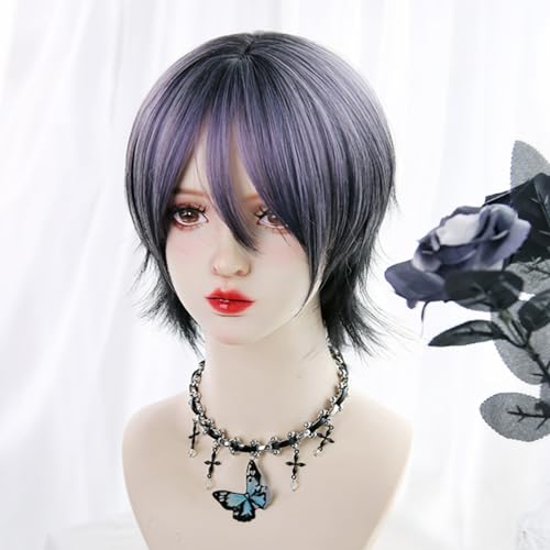 Cosplay Perücken Für Frauen Geschichtet Kurze Gerade Perücke Goth Style Natürliche Unregelmäßige Für Den Täglichen Verschleiß Halloween Party (lila-schwarz) von Generic