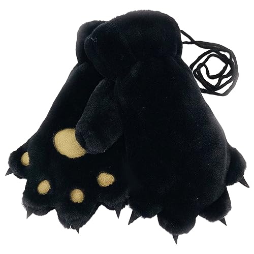 Cosplay Tier Katze Wolf Hund Fursuit Pfoten Krallen Handschuhe Kostümzubehör für Erwachsene Halloween Handschuhe (Black, One Size) von Generic